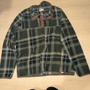 LIV Green Plaid Pullover with Brown Trim